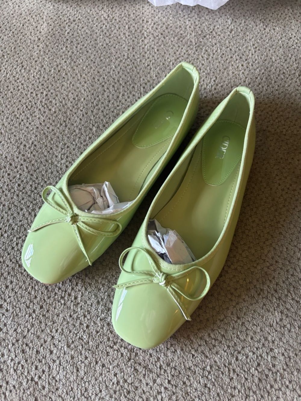Cider Lime Patent Ballet Flats with Bow Accent